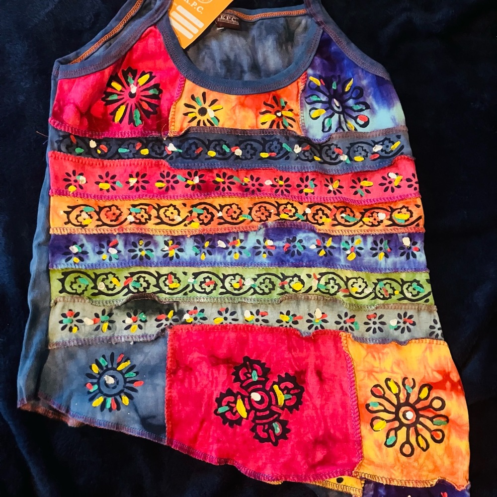 NWT KPC cute handmade colorful tank top made in Napal size L bright colors